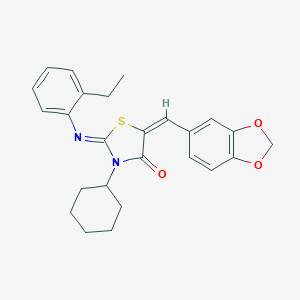 molecular formula C25H26N2O3S B301808 5-(1,3-Benzodioxol-5-ylmethylene)-3-cyclohexyl-2-[(2-ethylphenyl)imino]-1,3-thiazolidin-4-one 