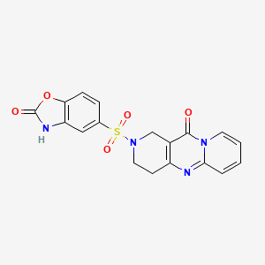 molecular formula C18H14N4O5S B3018104 5-((11-氧代-3,4-二氢-1H-二吡啶并[1,2-a:4',3'-d]嘧啶-2(11H)-基)磺酰基)苯并[d]恶唑-2(3H)-酮 CAS No. 1903877-33-7