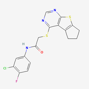 N-(3-chloro-4-fluorophenyl)-2-((6,7-dihydro-5H-cyclopenta[4,5]thieno[2,3-d]pyrimidin-4-yl)thio)acetamide
