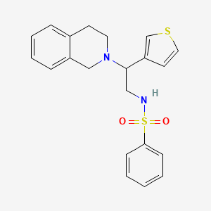 molecular formula C21H22N2O2S2 B3018118 N-(2-(3,4-dihydroisoquinolin-2(1H)-yl)-2-(thiophen-3-yl)ethyl)benzenesulfonamide CAS No. 955767-65-4