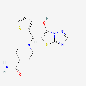 molecular formula C16H19N5O2S2 B3018120 1-((6-Hydroxy-2-methylthiazolo[3,2-b][1,2,4]triazol-5-yl)(thiophen-2-yl)methyl)piperidine-4-carboxamide CAS No. 851970-18-8
