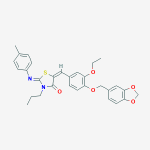 molecular formula C30H30N2O5S B301813 5-[4-(1,3-Benzodioxol-5-ylmethoxy)-3-ethoxybenzylidene]-2-[(4-methylphenyl)imino]-3-propyl-1,3-thiazolidin-4-one 