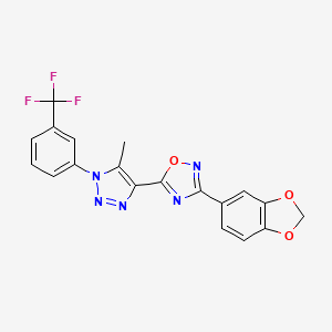 molecular formula C19H12F3N5O3 B3018136 3-(benzo[d][1,3]dioxol-5-yl)-5-(5-methyl-1-(3-(trifluoromethyl)phenyl)-1H-1,2,3-triazol-4-yl)-1,2,4-oxadiazole CAS No. 895094-47-0