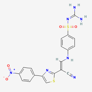 molecular formula C19H15N7O4S2 B3018144 (E)-N-carbamimidoyl-4-((2-cyano-2-(4-(4-nitrophenyl)thiazol-2-yl)vinyl)amino)benzenesulfonamide CAS No. 862673-15-2