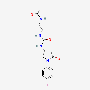 molecular formula C15H19FN4O3 B3018165 N-(2-(3-(1-(4-fluorophenyl)-5-oxopyrrolidin-3-yl)ureido)ethyl)acetamide CAS No. 894019-46-6