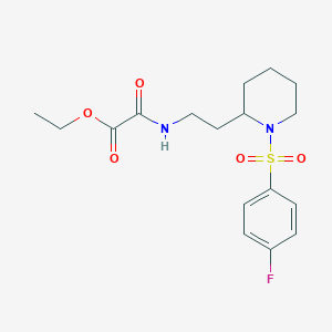 molecular formula C17H23FN2O5S B3018195 Ethyl 2-((2-(1-((4-fluorophenyl)sulfonyl)piperidin-2-yl)ethyl)amino)-2-oxoacetate CAS No. 1203120-34-6