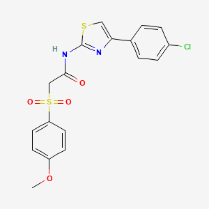 molecular formula C18H15ClN2O4S2 B3018214 N-(4-(4-氯苯基)噻唑-2-基)-2-((4-甲氧基苯基)磺酰基)乙酰胺 CAS No. 922976-91-8