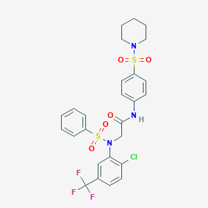molecular formula C26H25ClF3N3O5S2 B301822 2-[2-chloro(phenylsulfonyl)-5-(trifluoromethyl)anilino]-N-[4-(1-piperidinylsulfonyl)phenyl]acetamide 
