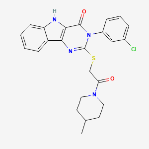 molecular formula C24H23ClN4O2S B3018230 3-(3-chlorophenyl)-2-[2-(4-methylpiperidin-1-yl)-2-oxoethyl]sulfanyl-5H-pyrimido[5,4-b]indol-4-one CAS No. 536712-48-8