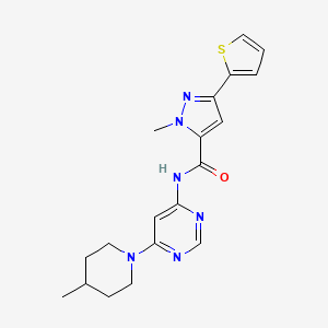 molecular formula C19H22N6OS B3018281 1-methyl-N-(6-(4-methylpiperidin-1-yl)pyrimidin-4-yl)-3-(thiophen-2-yl)-1H-pyrazole-5-carboxamide CAS No. 1421583-39-2