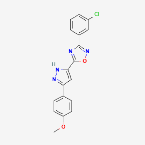 molecular formula C18H13ClN4O2 B3018285 3-(3-chlorophenyl)-5-(3-(4-methoxyphenyl)-1H-pyrazol-5-yl)-1,2,4-oxadiazole CAS No. 1190280-45-5