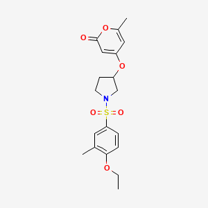 molecular formula C19H23NO6S B3018296 4-((1-((4-ethoxy-3-methylphenyl)sulfonyl)pyrrolidin-3-yl)oxy)-6-methyl-2H-pyran-2-one CAS No. 1795448-08-6