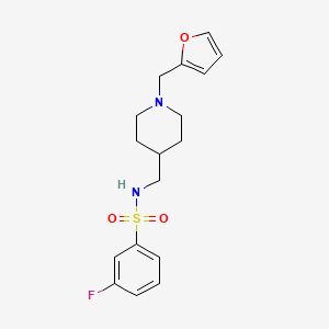 molecular formula C17H21FN2O3S B3018310 3-fluoro-N-((1-(furan-2-ylmethyl)piperidin-4-yl)methyl)benzenesulfonamide CAS No. 952965-82-1
