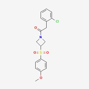 molecular formula C18H18ClNO4S B3018316 2-(2-氯苯基)-1-(3-((4-甲氧基苯基)磺酰基)氮杂环丁-1-基)乙酮 CAS No. 1705414-48-7