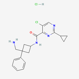 molecular formula C19H22Cl2N4O B3018325 N-[3-(Aminomethyl)-3-phenylcyclobutyl]-5-chloro-2-cyclopropylpyrimidine-4-carboxamide;hydrochloride CAS No. 2418715-57-6