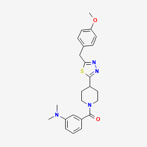 molecular formula C24H28N4O2S B3018338 (3-(Dimethylamino)phenyl)(4-(5-(4-methoxybenzyl)-1,3,4-thiadiazol-2-yl)piperidin-1-yl)methanone CAS No. 1251574-44-3