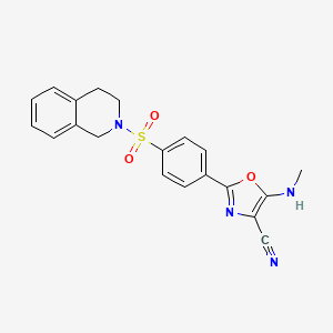 molecular formula C20H18N4O3S B3018341 2-(4-((3,4-dihydroisoquinolin-2(1H)-yl)sulfonyl)phenyl)-5-(methylamino)oxazole-4-carbonitrile CAS No. 941002-86-4