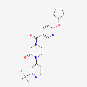 molecular formula C21H21F3N4O3 B3018348 4-(6-Cyclopentyloxypyridine-3-carbonyl)-1-[2-(trifluoromethyl)pyridin-4-yl]piperazin-2-one CAS No. 2380172-40-5