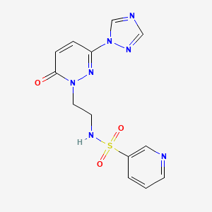 molecular formula C13H13N7O3S B3018352 N-(2-(6-oxo-3-(1H-1,2,4-triazol-1-yl)pyridazin-1(6H)-yl)ethyl)pyridine-3-sulfonamide CAS No. 1448054-33-8
