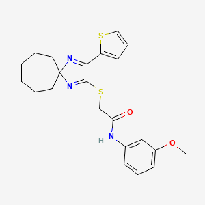 molecular formula C22H25N3O2S2 B3018359 N-(3-methoxyphenyl)-2-((3-(thiophen-2-yl)-1,4-diazaspiro[4.6]undeca-1,3-dien-2-yl)thio)acetamide CAS No. 1223979-03-0