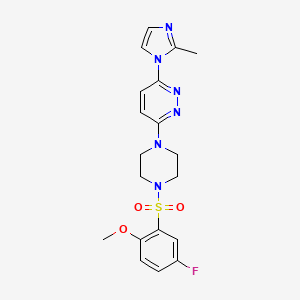 molecular formula C19H21FN6O3S B3018368 3-(4-((5-fluoro-2-methoxyphenyl)sulfonyl)piperazin-1-yl)-6-(2-methyl-1H-imidazol-1-yl)pyridazine CAS No. 1396849-72-1