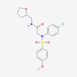 molecular formula C20H23ClN2O5S B301837 2-{4-chloro[(4-methoxyphenyl)sulfonyl]anilino}-N-(tetrahydro-2-furanylmethyl)acetamide 