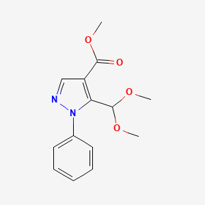 molecular formula C14H16N2O4 B3018373 5-Dimethoxymethyl-1-phenyl-1H-pyrazole-4-carboxylic acid methyl ester CAS No. 957947-49-8