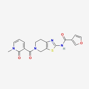molecular formula C18H16N4O4S B3018374 N-(5-(1-methyl-2-oxo-1,2-dihydropyridine-3-carbonyl)-4,5,6,7-tetrahydrothiazolo[5,4-c]pyridin-2-yl)furan-3-carboxamide CAS No. 1428365-59-6