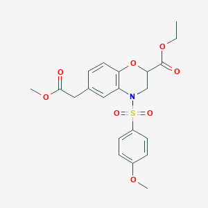molecular formula C21H23NO8S B3018375 ethyl 6-(2-methoxy-2-oxoethyl)-4-[(4-methoxyphenyl)sulfonyl]-3,4-dihydro-2H-1,4-benzoxazine-2-carboxylate CAS No. 866134-49-8