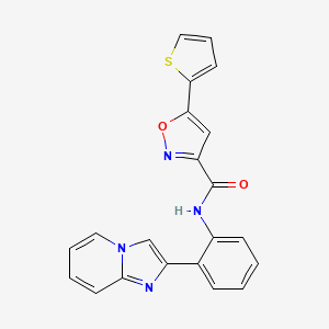 molecular formula C21H14N4O2S B3018378 N-(2-(imidazo[1,2-a]pyridin-2-yl)phenyl)-5-(thiophen-2-yl)isoxazole-3-carboxamide CAS No. 1797729-81-7
