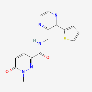 molecular formula C15H13N5O2S B3018384 1-methyl-6-oxo-N-((3-(thiophen-2-yl)pyrazin-2-yl)methyl)-1,6-dihydropyridazine-3-carboxamide CAS No. 2034239-70-6