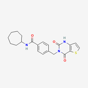 molecular formula C21H23N3O3S B3018396 N-cycloheptyl-4-((2,4-dioxo-1,2-dihydrothieno[3,2-d]pyrimidin-3(4H)-yl)methyl)benzamide CAS No. 892262-72-5