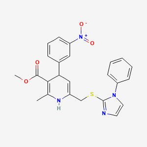 molecular formula C24H22N4O4S B3018420 methyl 2-methyl-4-(3-nitrophenyl)-6-{[(1-phenyl-1H-imidazol-2-yl)sulfanyl]methyl}-1,4-dihydro-3-pyridinecarboxylate CAS No. 478040-17-4