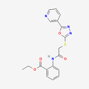 molecular formula C18H16N4O4S B3018426 2-(2-((5-(吡啶-3-基)-1,3,4-恶二唑-2-基)硫代)乙酰氨基)苯甲酸乙酯 CAS No. 899967-70-5