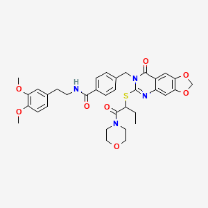 molecular formula C35H38N4O8S B3018449 N-(3,4-dimethoxyphenethyl)-4-((6-((1-morpholino-1-oxobutan-2-yl)thio)-8-oxo-[1,3]dioxolo[4,5-g]quinazolin-7(8H)-yl)methyl)benzamide CAS No. 688062-27-3