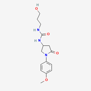 molecular formula C15H21N3O4 B3018468 1-(3-Hydroxypropyl)-3-(1-(4-methoxyphenyl)-5-oxopyrrolidin-3-yl)urea CAS No. 877640-33-0