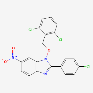 molecular formula C20H12Cl3N3O3 B3018524 2-(4-chlorophenyl)-1-[(2,6-dichlorobenzyl)oxy]-6-nitro-1H-1,3-benzimidazole CAS No. 282523-46-0