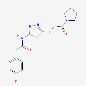 molecular formula C16H17FN4O2S2 B3018532 2-(4-氟苯基)-N-[5-(2-氧代-2-吡咯烷-1-基乙基)硫代-1,3,4-噻二唑-2-基]乙酰胺 CAS No. 476466-84-9