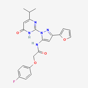 molecular formula C22H20FN5O4 B3018556 2-(4-fluorophenoxy)-N-(3-(furan-2-yl)-1-(4-isopropyl-6-oxo-1,6-dihydropyrimidin-2-yl)-1H-pyrazol-5-yl)acetamide CAS No. 1206995-57-4