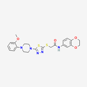 molecular formula C23H25N5O4S2 B3018568 N-(2,3-二氢苯并[b][1,4]二噁英-6-基)-2-((5-(4-(2-甲氧基苯基)哌嗪-1-基)-1,3,4-噻二唑-2-基)硫代)乙酰胺 CAS No. 1105252-50-3