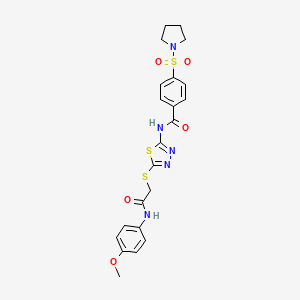 molecular formula C22H23N5O5S3 B3018573 N-(5-((2-((4-methoxyphenyl)amino)-2-oxoethyl)thio)-1,3,4-thiadiazol-2-yl)-4-(pyrrolidin-1-ylsulfonyl)benzamide CAS No. 392294-78-9