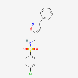 molecular formula C16H13ClN2O3S B3018575 4-chloro-N-[(3-phenyl-5-isoxazolyl)methyl]benzenesulfonamide CAS No. 339016-92-1