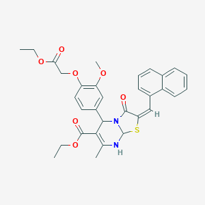 molecular formula C32H32N2O7S B301859 ethyl 5-[4-(2-ethoxy-2-oxoethoxy)-3-methoxyphenyl]-7-methyl-2-(1-naphthylmethylene)-3-oxo-2,3,8,8a-tetrahydro-5H-[1,3]thiazolo[3,2-a]pyrimidine-6-carboxylate 