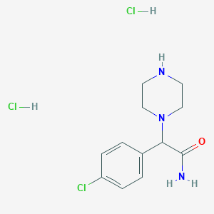 molecular formula C12H18Cl3N3O B3018609 2-(4-Chlorophenyl)-2-(piperazin-1-yl)acetamide dihydrochloride CAS No. 1252036-94-4