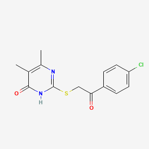 molecular formula C14H13ClN2O2S B3018613 2-((2-(4-chlorophenyl)-2-oxoethyl)thio)-5,6-dimethylpyrimidin-4(3H)-one CAS No. 874800-36-9