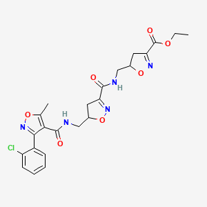 molecular formula C23H24ClN5O7 B3018616 Ethyl 5-{[({5-[({[3-(2-chlorophenyl)-5-methyl-4-isoxazolyl]carbonyl}amino)methyl]-4,5-dihydro-3-isoxazolyl}carbonyl)amino]methyl}-4,5-dihydro-3-isoxazolecarboxylate CAS No. 338399-16-9