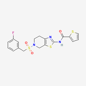 molecular formula C18H16FN3O3S3 B3018629 N-(5-((3-fluorobenzyl)sulfonyl)-4,5,6,7-tetrahydrothiazolo[5,4-c]pyridin-2-yl)thiophene-2-carboxamide CAS No. 1351641-08-1
