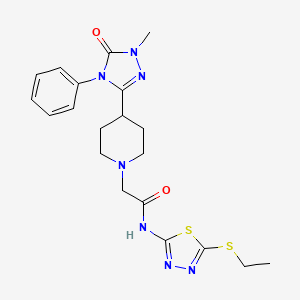 molecular formula C20H25N7O2S2 B3018634 N-(5-(ethylthio)-1,3,4-thiadiazol-2-yl)-2-(4-(1-methyl-5-oxo-4-phenyl-4,5-dihydro-1H-1,2,4-triazol-3-yl)piperidin-1-yl)acetamide CAS No. 1396683-66-1