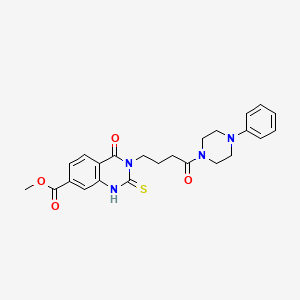 molecular formula C24H26N4O4S B3018635 Methyl 4-oxo-3-(4-oxo-4-(4-phenylpiperazin-1-yl)butyl)-2-thioxo-1,2,3,4-tetrahydroquinazoline-7-carboxylate CAS No. 946253-69-6