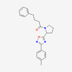 molecular formula C23H25N3O2 B3018641 3-(4-Methylphenyl)-5-[1-(4-phenylbutanoyl)pyrrolidin-2-yl]-1,2,4-oxadiazole CAS No. 1789050-87-8